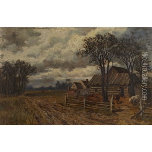 Farm Landscape Oil Painting - Thomas Mower Martin