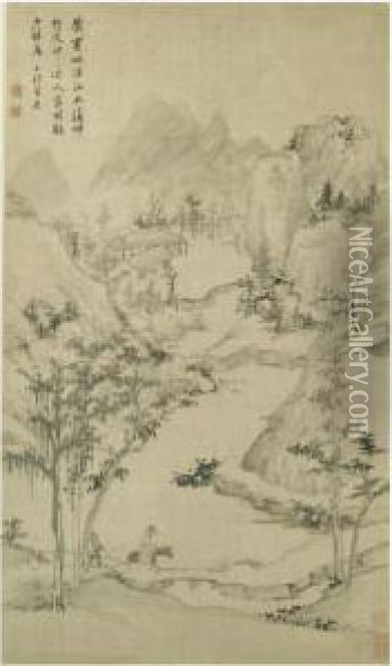Landscape With Man On Horseback Oil Painting - Zha Shibiao