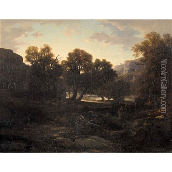 Landschaft Mit Waldarbeiter Oil Painting - Antoine Claude Ponthus-Cinier