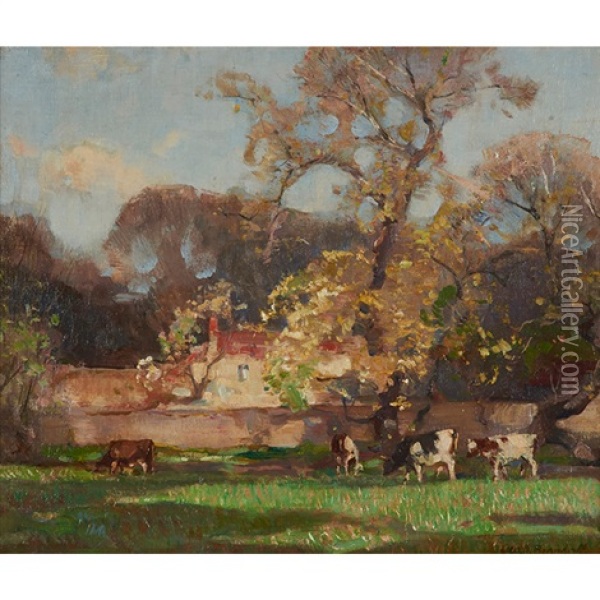 Spring Landscape With Cows Oil Painting - George Kennedy Brandriff