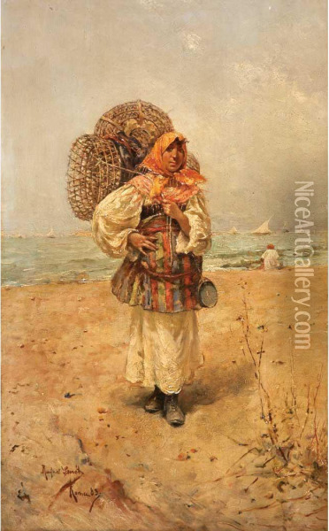 Italian Fisherwoman Oil Painting - Rafael Senet y Perez