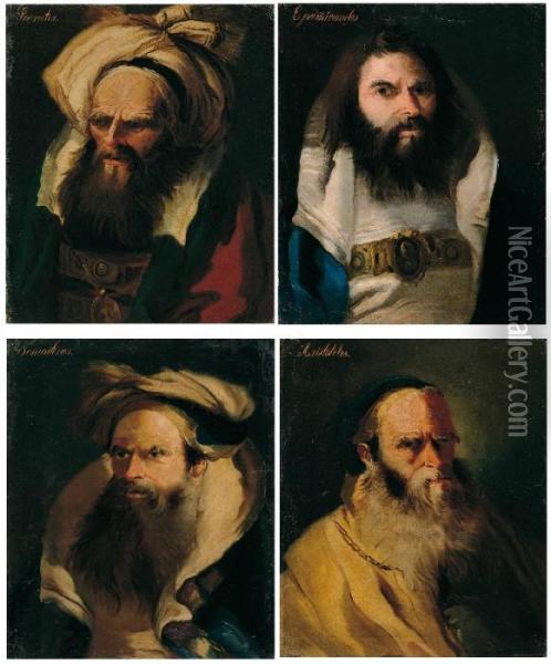 Teste Di Filosofi (quattro Pendants): Socrate, Aristotele,
 Demostene E Epanimonda Oil Painting - Lorenzo Baldissera Tiepolo