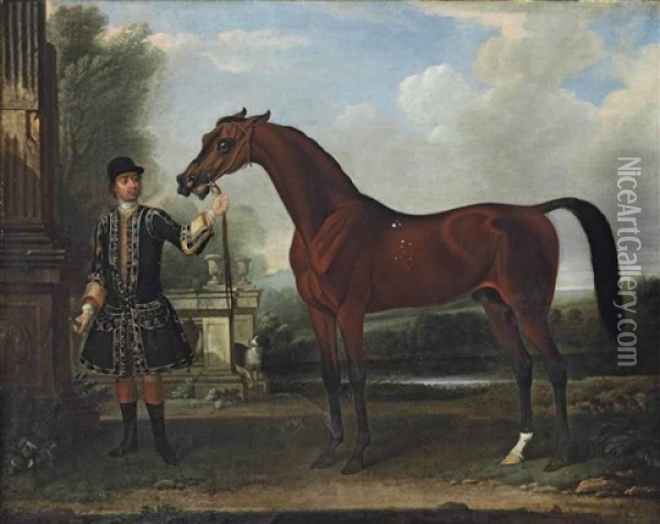 Bay Bolton , Held By A Groom, In A Parkland Setting Oil Painting - Thomas Spencer
