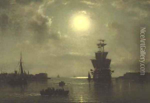 H.M.S. St. Vincent lying off Gosport at the entrance to Portsmouth harbour Oil Painting - Wilhelm Ferdinand Xylander