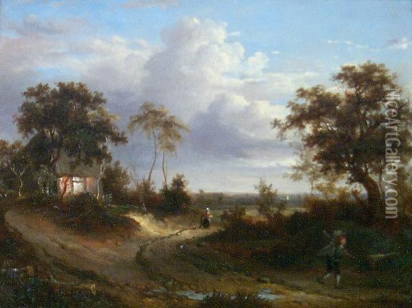 Figures In A Landscape Oil Painting - Patrick, Peter Nasmyth