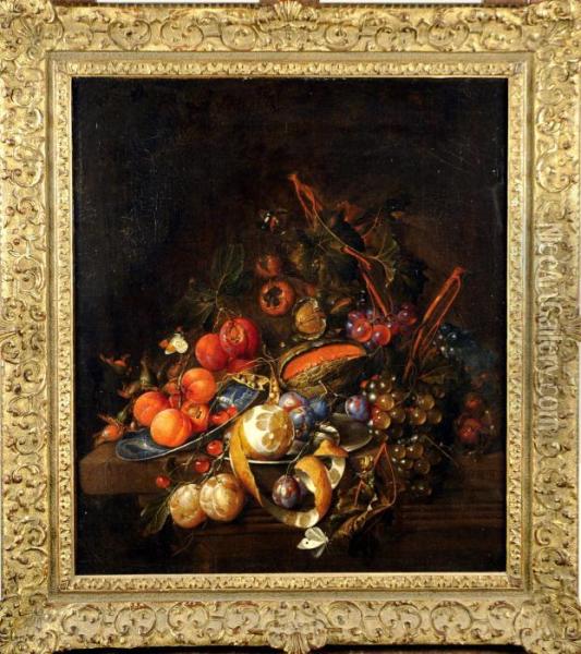 Nature Morte Aux Citrons, Figues, Raisins Et Papillons Oil Painting - Cornelis De Heem