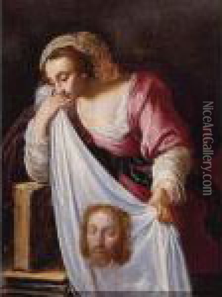 Saint Veronica Holding Her Veil Oil Painting - Claude Vignon