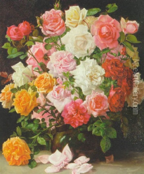 Brogede Roser I En Vase Oil Painting - Wilhelm Pacht