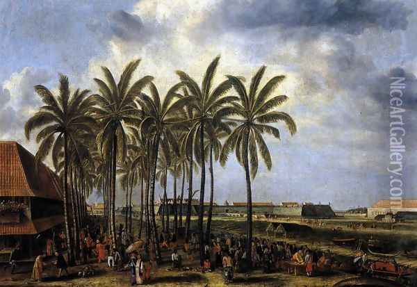The Castle of Batavia, Seen from Kali Besar West 1656 Oil Painting - Andries Beeckman