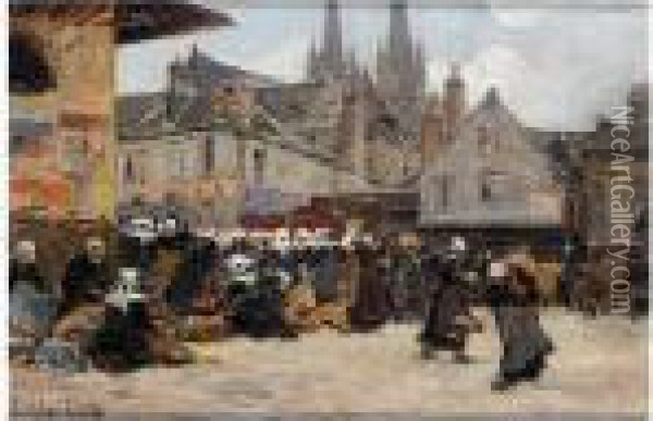Market At Quimper Oil Painting - Fernand Marie Eugene Legout-Gerard
