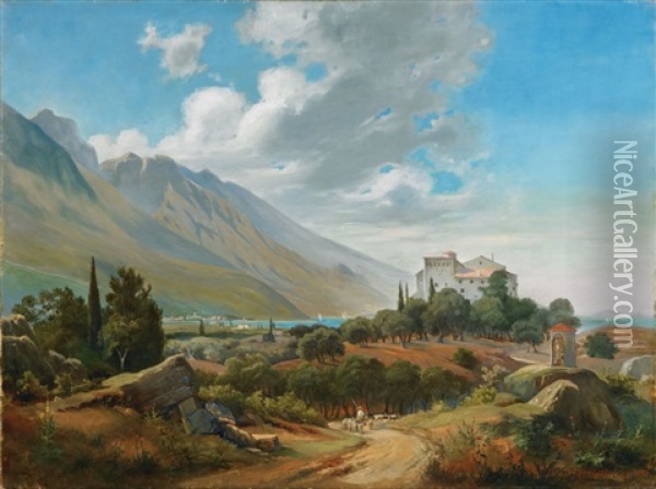 Italienische Landschaft Oil Painting - Carl Johann Friedrich Adolf Roetteken