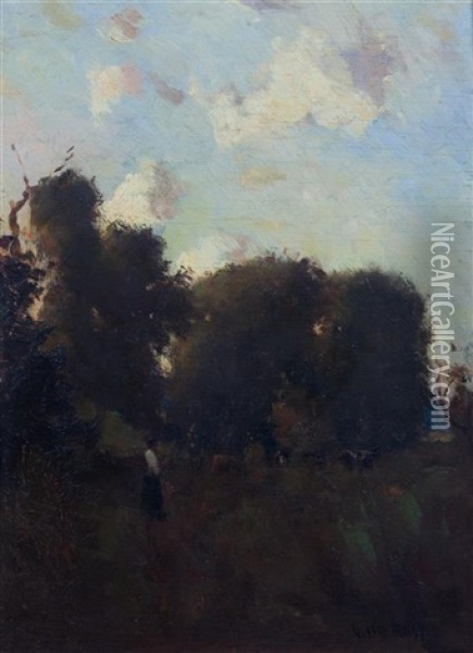 Figure In Wooded Landscape Oil Painting - Gustav Wolff