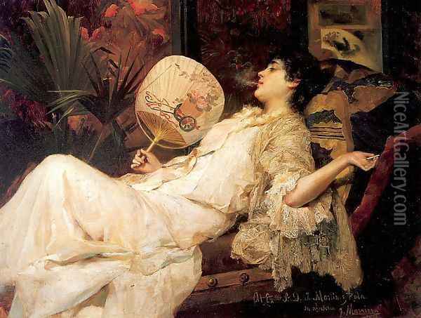 Young Woman Resting 1894 Oil Painting - Francisco Masriera y Manovens