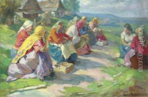 Village Women On Sunday Oil Painting - Abram Efimovich Arkhipov