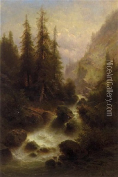 Berglandschaft Mit Wildbach Oil Painting - Albert Rieger