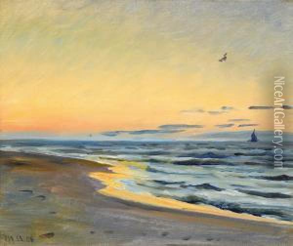 Solnedgang, Skagen Oil Painting - Michael Ancher