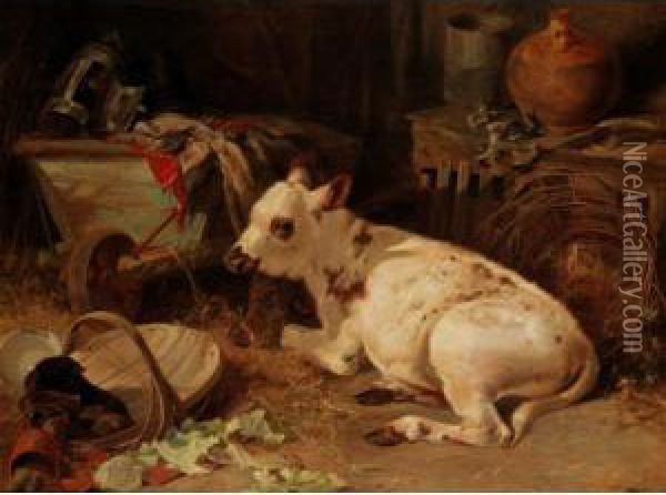 The Little Calf Oil Painting - Henry Weekes