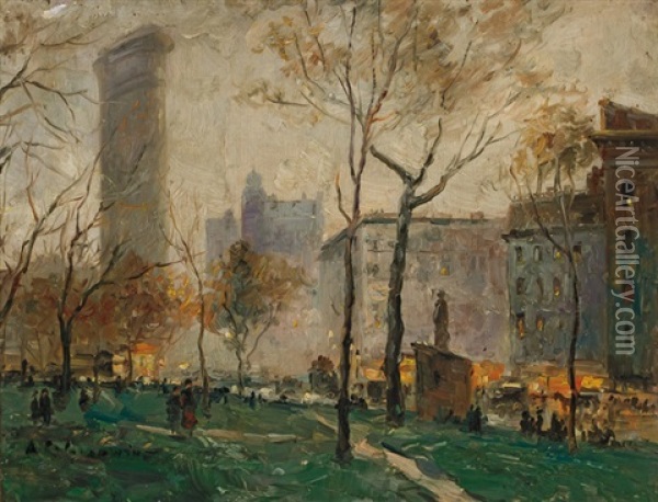 Southwesterly View From Madison Square Park Oil Painting - Arthur Clifton Goodwin