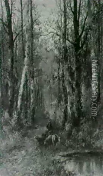 Birkenwald Im Herbst Mit Schafherde Im Vordergrund Oil Painting - Adolf Kaufmann