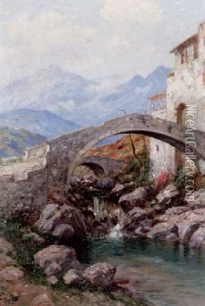 Landskap Med Bro - Motiv Fran Capri Oil Painting - Wilhelm von Gegerfelt