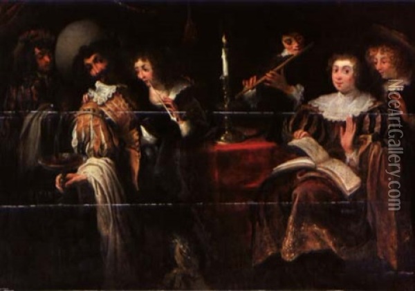 Le Concert (in 3 Parts) Oil Painting - Jan Cossiers