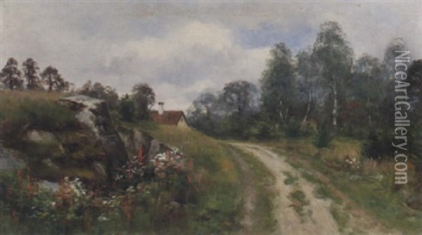 Sommarlandskap Med Vag Oil Painting - Johan Severin Nilsson