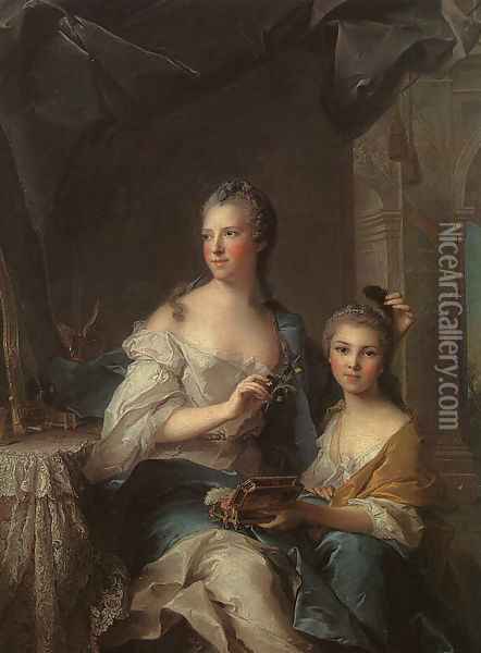 Madame Marsollier and her Daughter 1749 Oil Painting - Jean-Marc Nattier