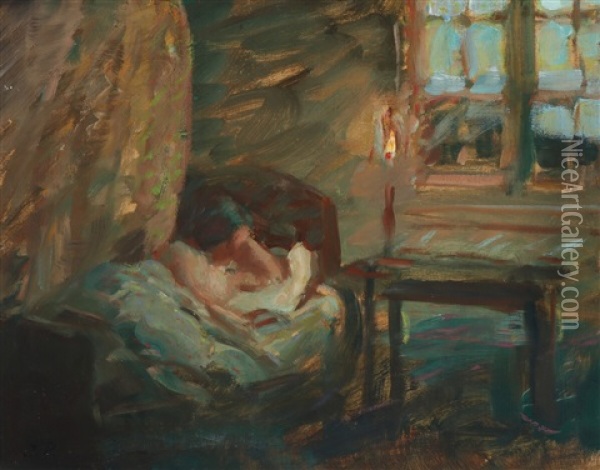 Interior From A Bedchamber Oil Painting - Julius Paulsen