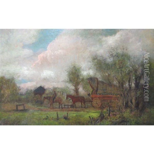 Horse-drawn Cart In A Landscape Oil Painting - Charles Henry Miller