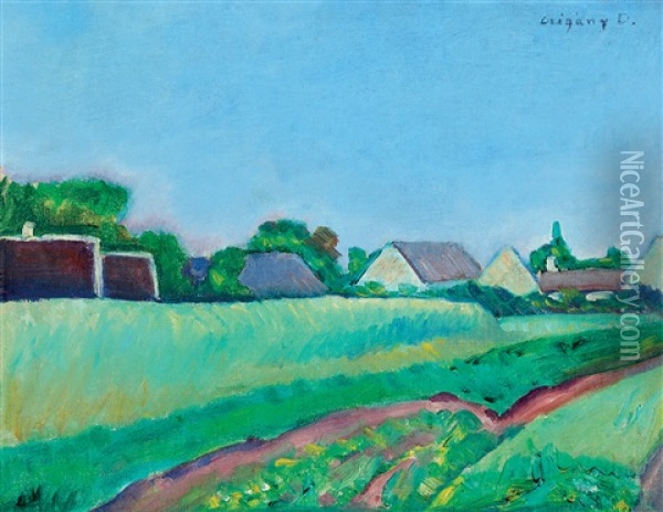 Village End Oil Painting - Dezsoe Czigany