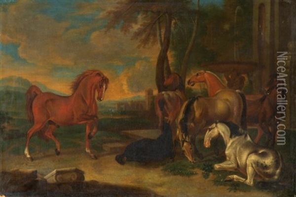 Pferde Vor Weiter Landschaft Oil Painting - Philipp Ferdinand de Hamilton