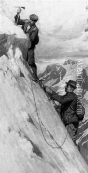 Bergsteiger In Der Eiswad Oil Painting - Gustav Jahn