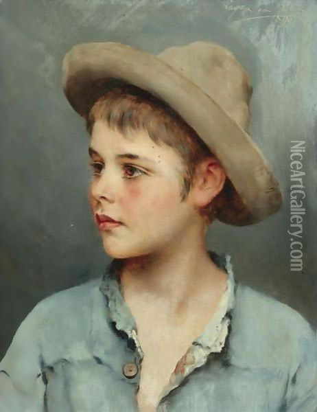His New Hat Oil Painting - Eugene de Blaas