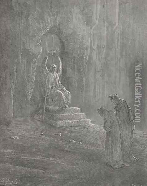 And one who watch'd, but spake not yet a word. (Canto IX, line 72) Oil Painting - Gustave Dore