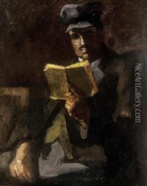 Man, Reading Oil Painting - Etienne Farkas