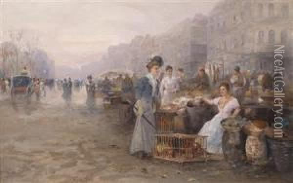 Market In Anvers Oil Painting - Emil Barbarini
