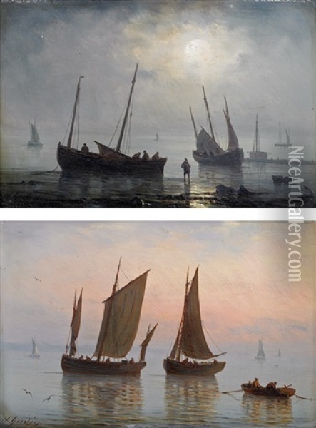 Mer Au Crepuscule Et Mer Au Clair De Lune (pair) Oil Painting - Henriette Gudin