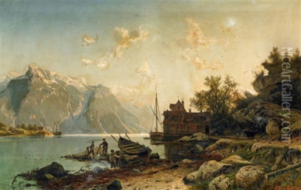 Sommertag Im Fjord Oil Painting - Johannes Bartholomaeus Duntze