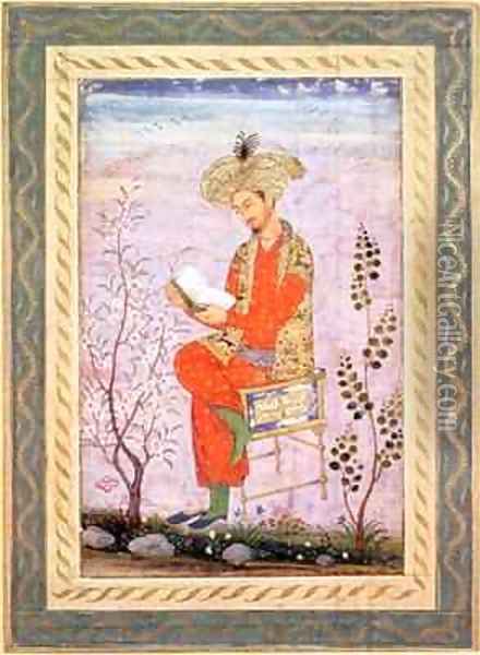 Babur Reading Mughal Oil Painting - Bishn Das