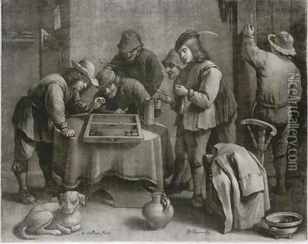 Peasants playing a game in an inn, by W. Vaillant Oil Painting - David Teniers