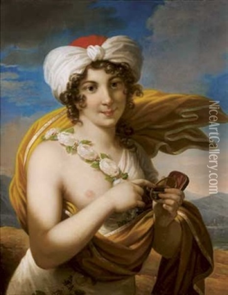 Portrait De Femme Au Turban Oil Painting - Anne-Louis Girodet de Roucy-Trioson