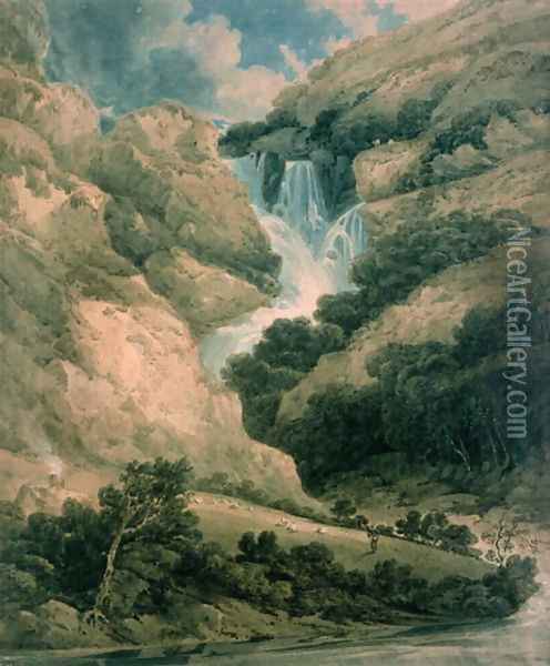 The Gorge of Watendlath with the Falls of Lodore Oil Painting - Thomas Girtin