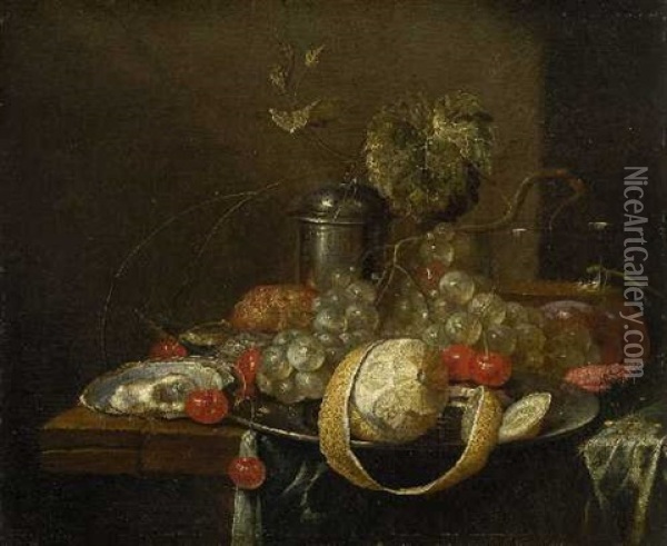 Stillleben Mit Fruchten, Austern Und Silbergefas Oil Painting - Guilliam van Deynum