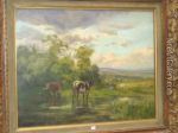 Vaches Au Pre Hst Sbg Oil Painting - Clement Quinton