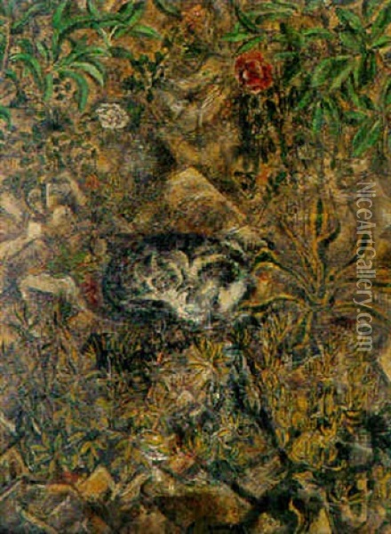 Chat Au Jardin Oil Painting - Sei Koyanagui