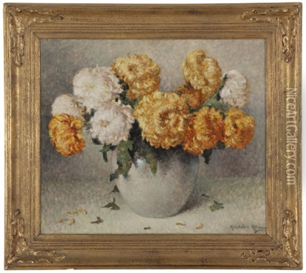 Still Life With Chrysanthemums Oil Painting - Alexandre Altmann