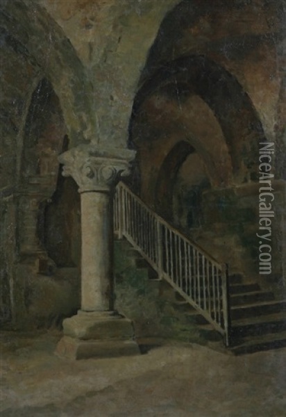 Interior With Staircase Oil Painting - Giuseppe de Nittis