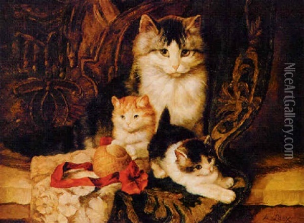 Cat And Kittens Oil Painting - August Laux