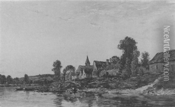 Village Au Bord D'une Riviere Oil Painting - Hippolyte Camille Delpy