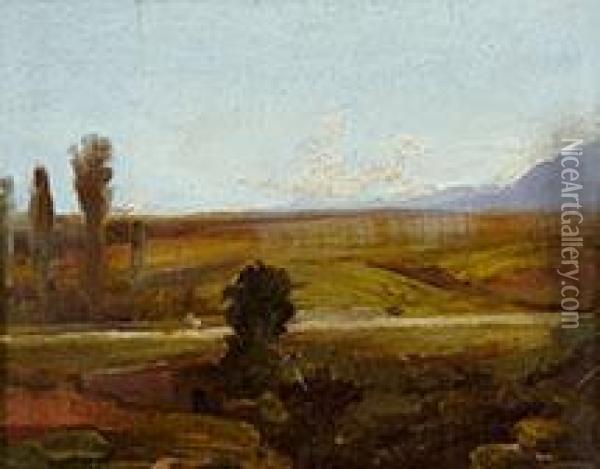 Landschaft Mit Strasse Und Pappeln Oil Painting - Barthelemy Menn